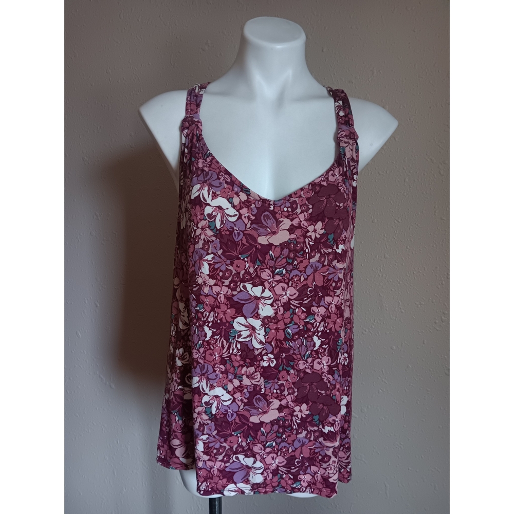 Maurices Burgundy and White Floral Tank Top